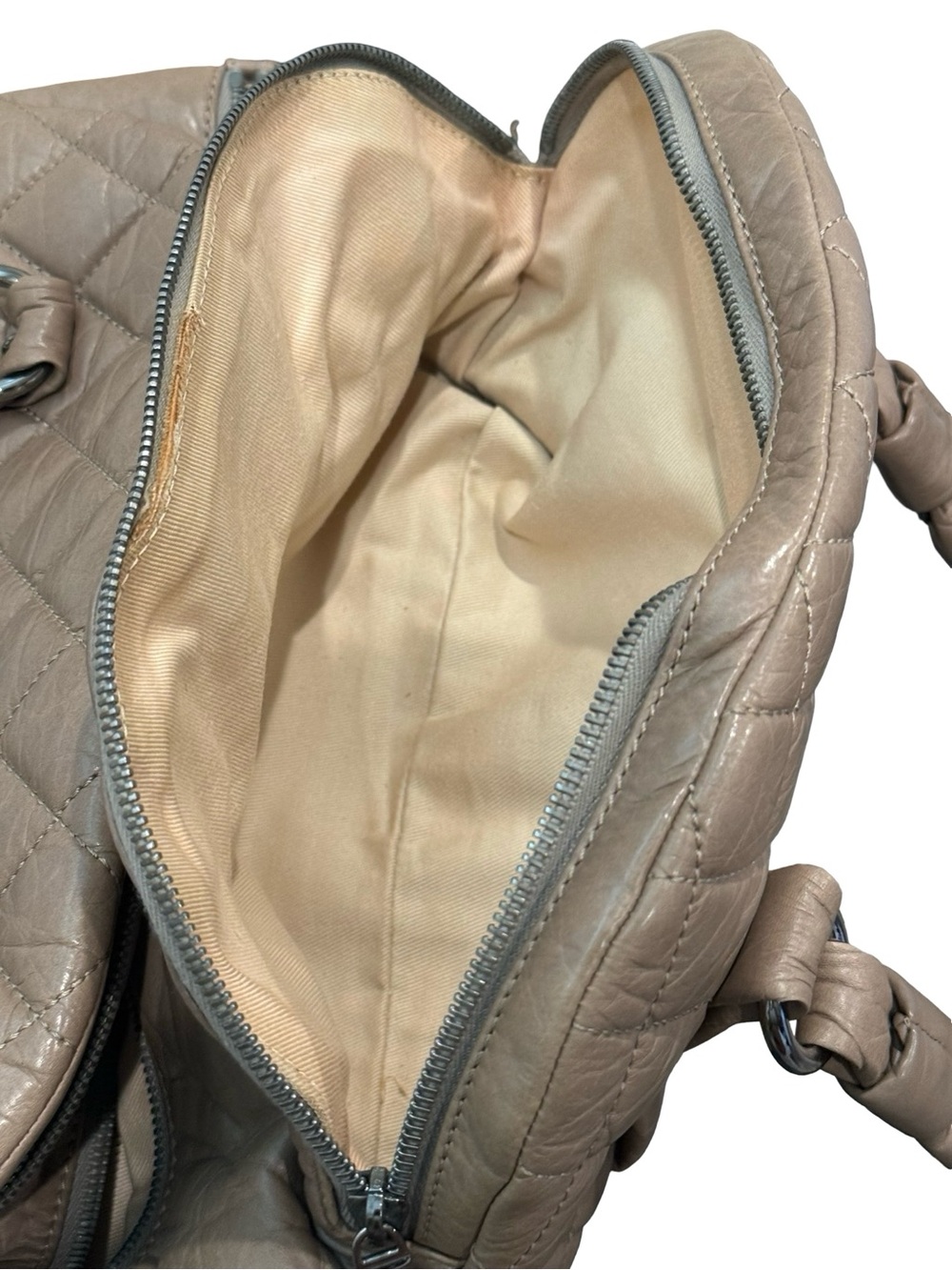 Chanel Lady Braid Bowler Bag Distressed Lambskin Taupe Quilted Satchel 13” - Picture 12 of 12